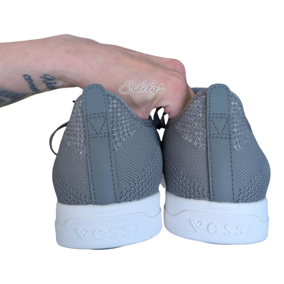 Vessi Weekend Mens 9 Concrete Grey White Waterproof DymaTex Knit Casual Sneaker - Picture 7 of 11